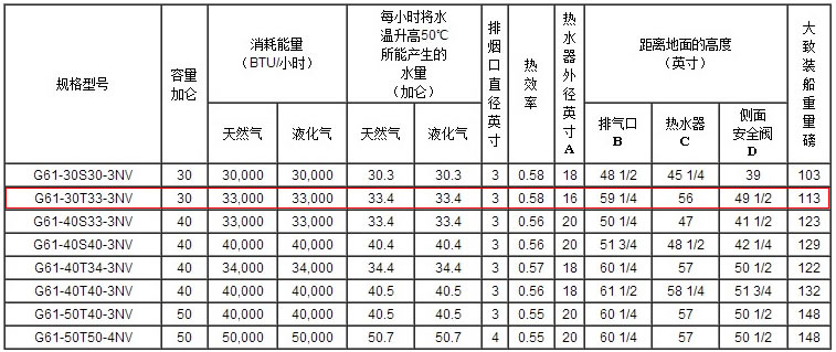 美国鹰牌热水炉G61-30T33-3NV